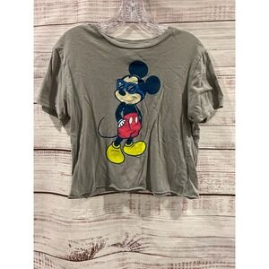 Disney Mickey Mouse Sunglasses Graphic Crop Top Gray T-Shirt Medium JT23149